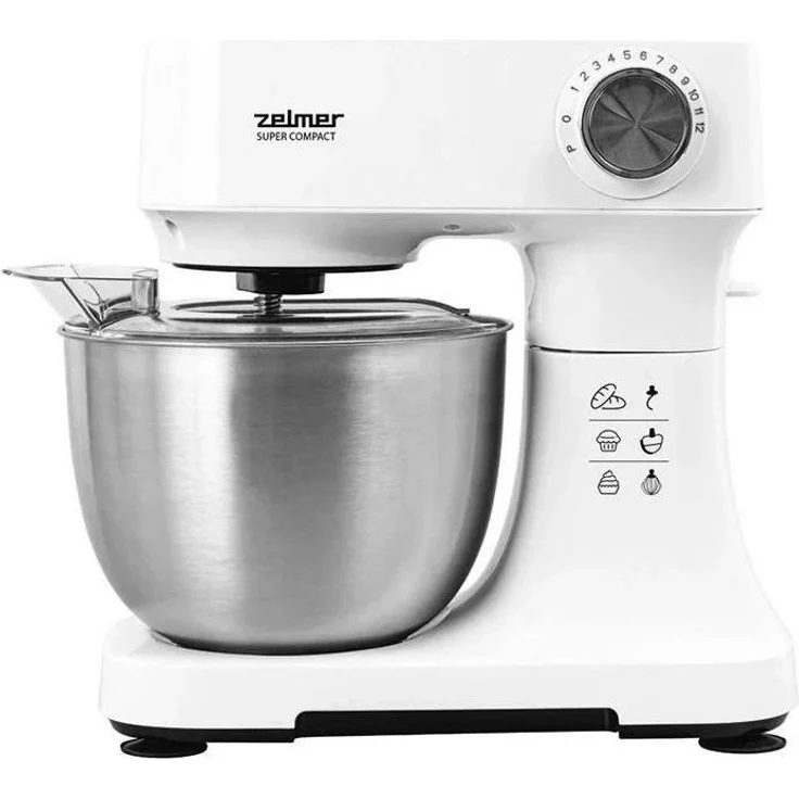 Zelmer ZKR1340, Küchenmaschine mit 600 Watt Leistung, 12 Geschwindigkeitsstufen und 3,5 Liter Edelstahlschüssel, Weiss