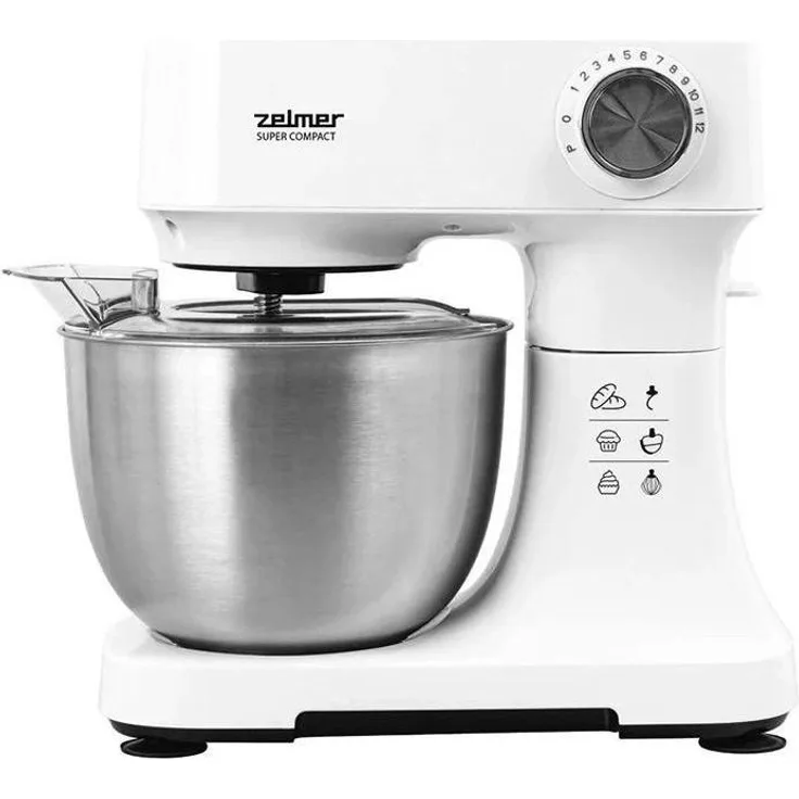 Zelmer ZKR1340, Küchenmaschine mit 600 Watt Leistung, 12 Geschwindigkeitsstufen und 3,5 Liter Edelstahlschüssel, Weiss
