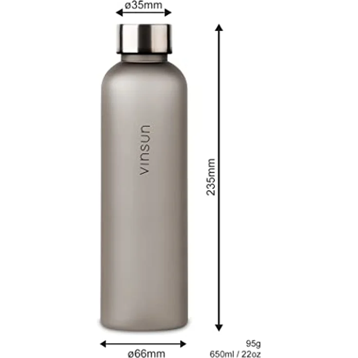 VINSUN Trinkflasche 650ml grau - wiederverwendbar, Kohlensäure geeignet, BPA frei, Tritan - Leichte Wasser Flasche für Sport, Outdoor, Schule, Uni, Fahrrad, Büro, Gym – Bild 3