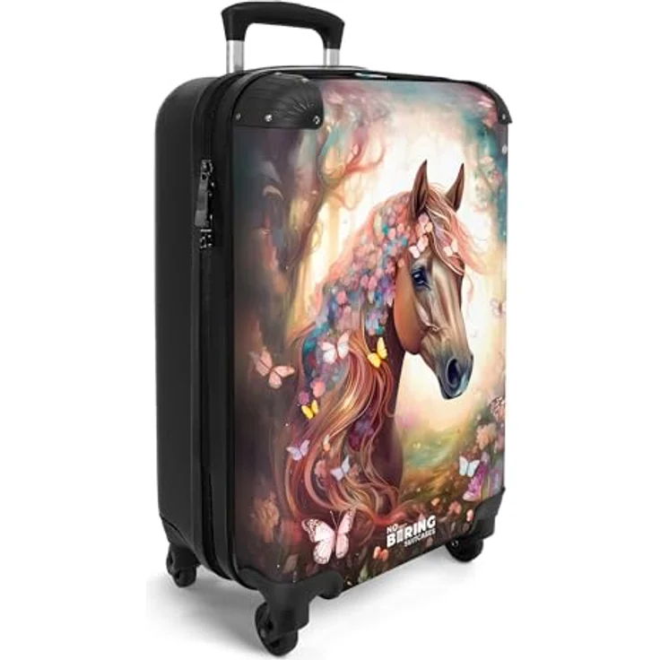 NoBoringSuitcases.com© Kinderkoffer Pferd - Natur - Blumen - Schmetterlinge - Wald, 55x35x20cm, 4 Rollen, Handgepäck-Koffer, Mädchen, Natur/Wald-Farben – Bild 3