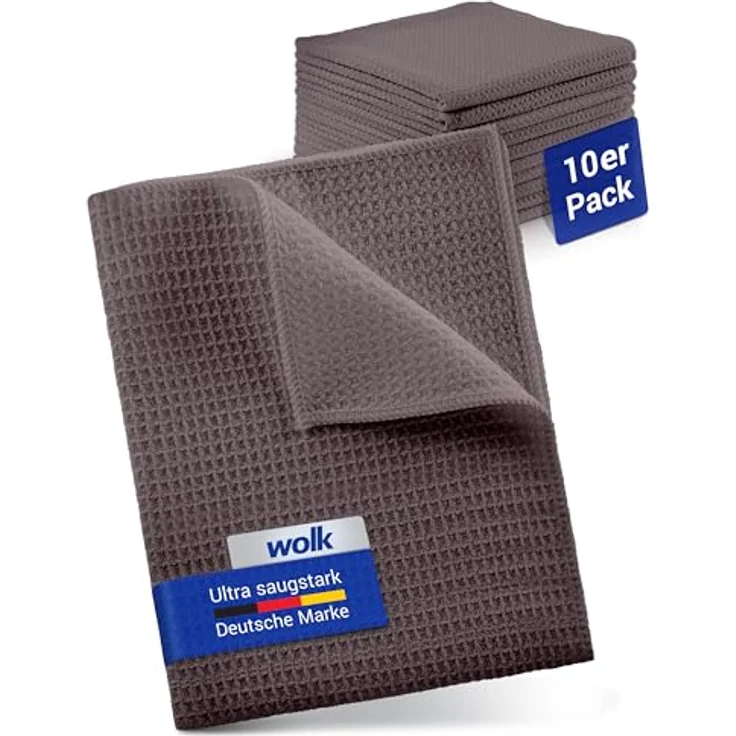 wolk Waffeltücher Mikrofasertuch, 10 Stück, grau, 38 x 38 cm, fusselfrei und streifenfrei, ideal für Bad, Küche und Gastronomie – Bild 1