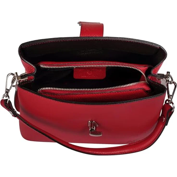 Cluty Umhängetasche, echt Leder, Made in Italy, schwarz, 1 Hauptfach mit Reißverschluss, abnehmbarer Schultergurt – Bild 6