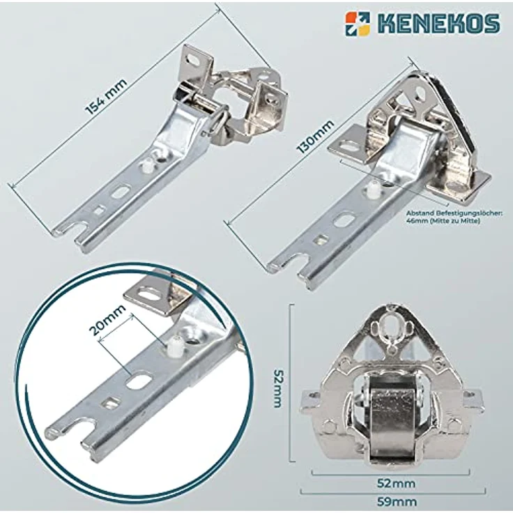 Kenekos - Türscharnier 2er Set kompatibel mit Kühlschrank Bosch/Siemens 268698/00268698, Neff, Constructa, Balay, Whirlpool 481241718776, Bauknecht, Küppersbusch 420189, Miele 2285121 – Bild 3