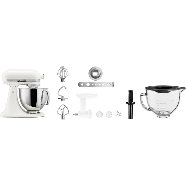 KitchenAid Küchenmaschine 5KSM125EPL+KSMVSA+KSMFGA, 300 W, 4,8 l Edelstahl- und Glasschüssel, Set mit Fleischwolf und Spritzgebäckvorsatz, porzellan