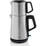 Arzum 2-IN-1 Teemaschine, Türkische Teekanne mit 1,0L Edelstahl-Kanne & 1,8L Wasserkocher – Schnellbrühfunktion, Warmhaltefunktion, Trockengehschutz, Edelstahl-Teefilter, 360° drehbar