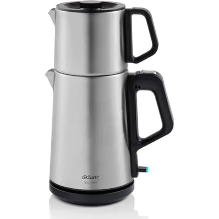 Arzum 2-IN-1 Teemaschine, Türkische Teekanne mit 1,0L Edelstahl-Kanne & 1,8L Wasserkocher – Schnellbrühfunktion, Warmhaltefunktion, Trockengehschutz, Edelstahl-Teefilter, 360° drehbar