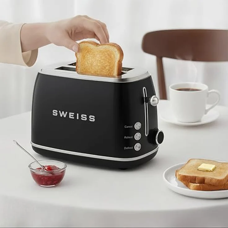 SWEISS Vintage Toaster GRS9, 2 Schlitze, 6 Leistungsstufen, Auftauen, speziell für Baguettes, 850 W, Schwarz – Bild 2