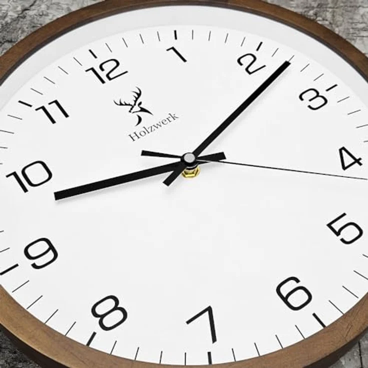 Holzwerk Wanduhr Designer Loft, Quarz Wanduhr aus massivem Fichten-Holz, weiß/grau, lautlos, 30 cm – Bild 3