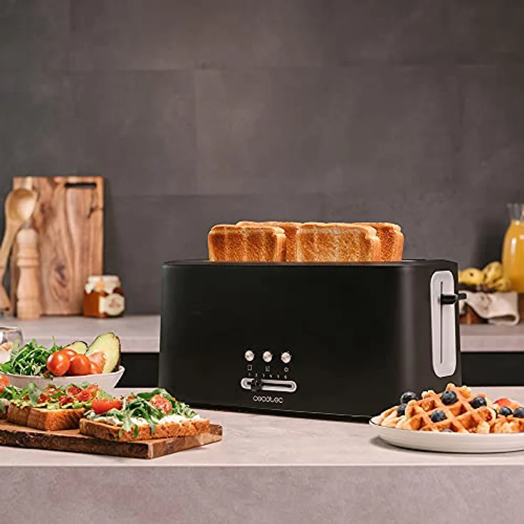 Cecotec Toast&Taste 16000, Doppelschlitz-Toaster mit 1630 W, 2 extra breiten Langschlitzen, schwarzes Design, 9 Toastfunktionen, Brötchenaufsatz – Bild 2