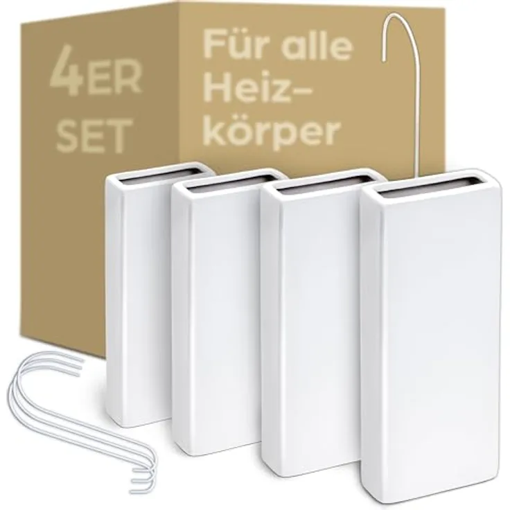 Praknu Luftbefeuchter Heizkörper aus Keramik - 4er Set mit Flexiblem Aufhängehaken - Optimale Luftfeuchtigkeit - Energiesparend - Effektive Feuchtigkeitsverteilung, weiß