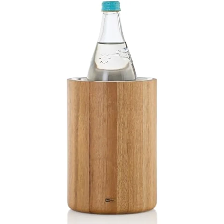 AdHoc WK30 Flaschenkühler für Wein, Sekt, Champagner, aus Akazienholz und Edelstahl, hält Flaschen bis 10,5 cm Durchmesser kalt – Bild 3