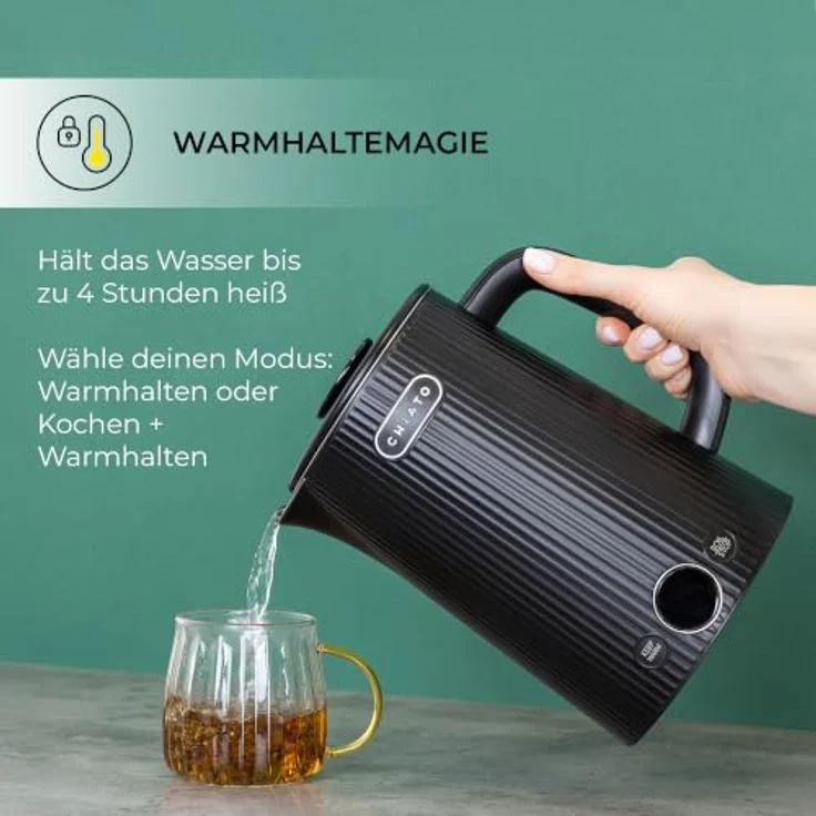 CHiATO heatPLAY Groove, Wasserkocher mit 1,7 Litern Fassungsvermögen und smartem Temperaturdisplay, Edelstahl mit matte Oberfläche – Bild 4