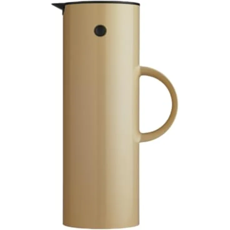 Stelton Isolierkanne EM77 - Doppelwandige Isolierkanne für heiße/kalte Getränke - Tee- & Kaffeekanne mit Glaseinsatz, Magnetverschluss, Schraubdeckel, Vintage-Design - 1 Liter, Warm Sand