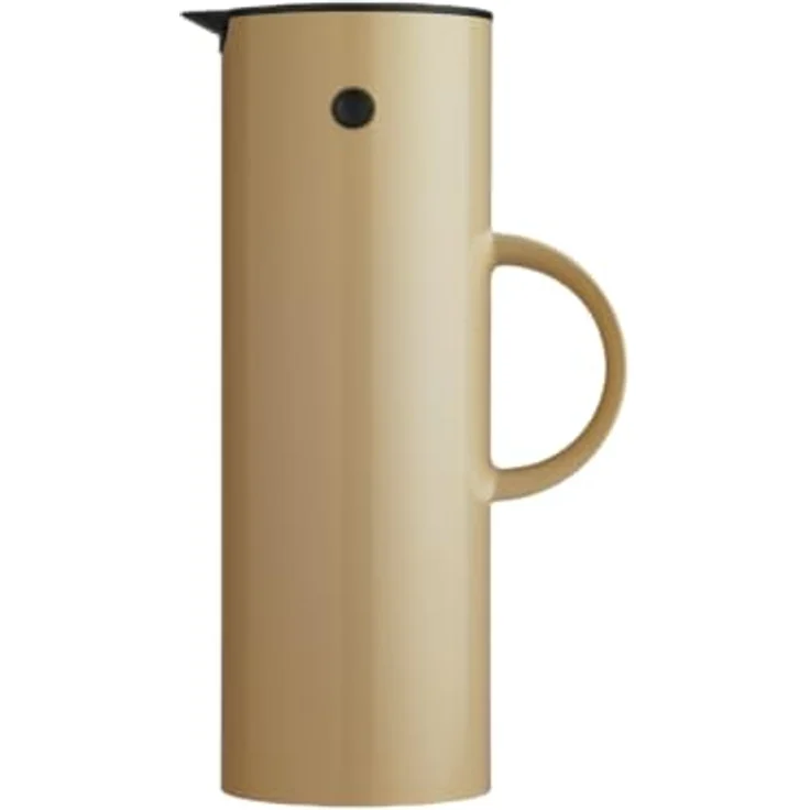 Stelton Isolierkanne EM77 - Doppelwandige Isolierkanne für heiße/kalte Getränke - Tee- & Kaffeekanne mit Glaseinsatz, Magnetverschluss, Schraubdeckel, Vintage-Design - 1 Liter, Warm Sand