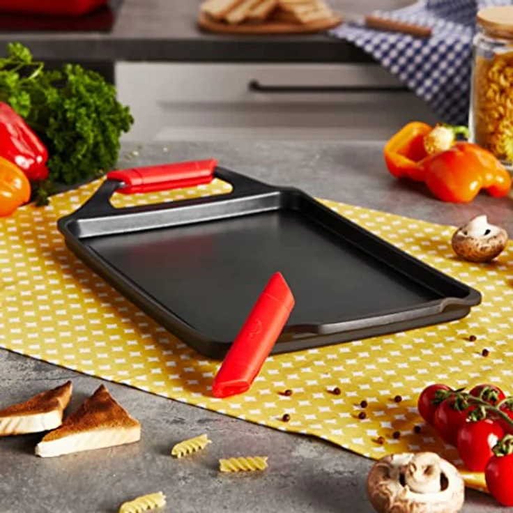 WECOOK! Ecostone Grillplatte, Induktion Griddle-Pfanne 43 X 25 cm, Aluminiumguss, Antihaftbeschichtung XTRA DUPONT PFOA-frei, 5mm Dicke, Silikongriffe, Vitrokeramik, Gas, Backofen, Schwarz – Bild 5