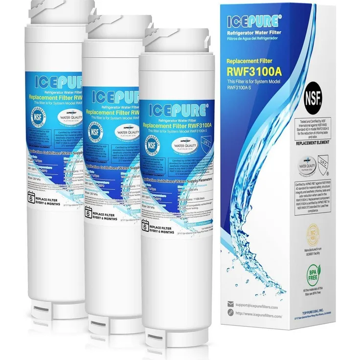 Icepure Wasserfilter für Kühlschrank, 3 Stück, kompatibel mit Bosch Ultra Clarity, Siemens, Neff, Miele, Haier, zertifiziert nach NSF 42 und NSF 372, hohe Filterkapazität bis zu 1137 Litern
