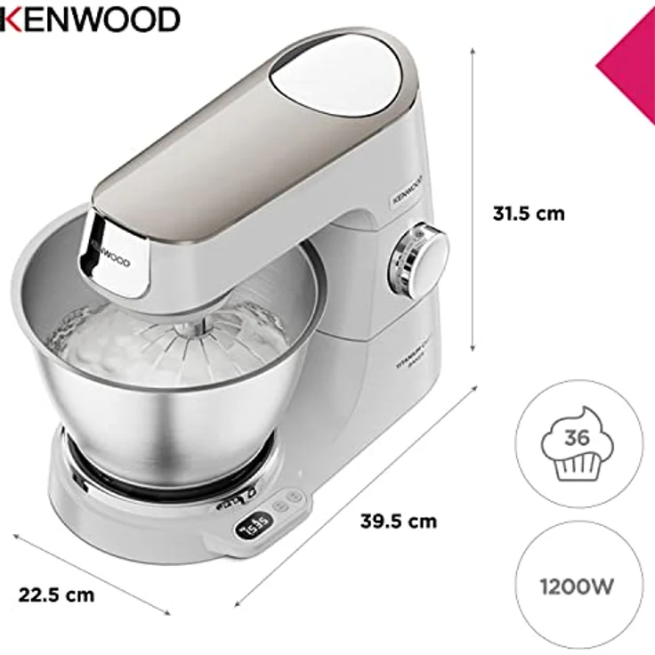 Kenwood KVC65.001WH Titanium Chef Baker Küchenmaschine, 1200W, 9 Geschwindigkeiten, 5 Liter Edelstahlschüssel, inkl. EasyWeigh-Waage, weiß, Serie: Titanium Chef Baker – Bild 5