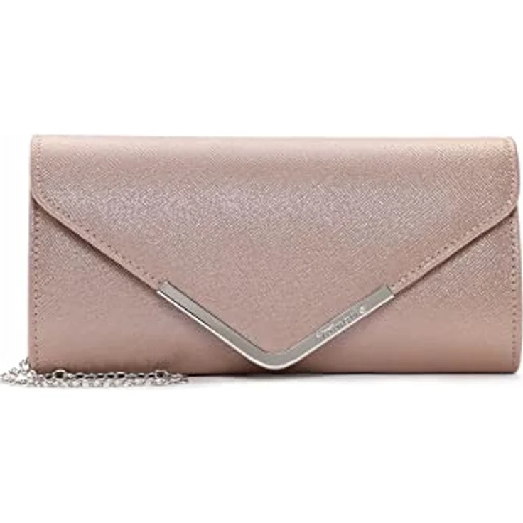 Tamaris Clutch Amalia, geräumige Umhängetasche in Champagner mit abnehmbarer Kette und Magnetverschluss – Bild 1