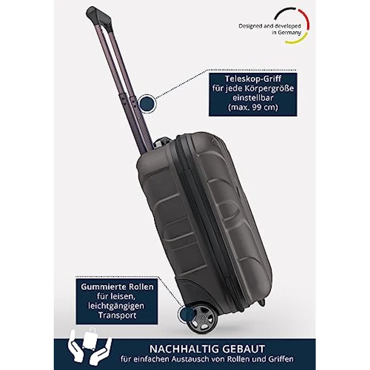 Suitline Handgepäckkoffer S1, 2 Rollen, EasyJet Trolley 45x36x20 cm Underseat kleiner Koffer Flugzeug 30 L, ABS Hartschale, schwarz – Bild 6