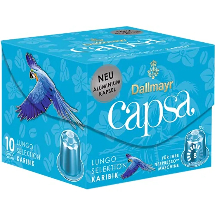 Dallmayr Capsa Lungo Selektion Karibik, Nespresso Kompatibel, Kaffeekapsel, Röstkaffee, Kaffee, 10 Kapseln, 56 g