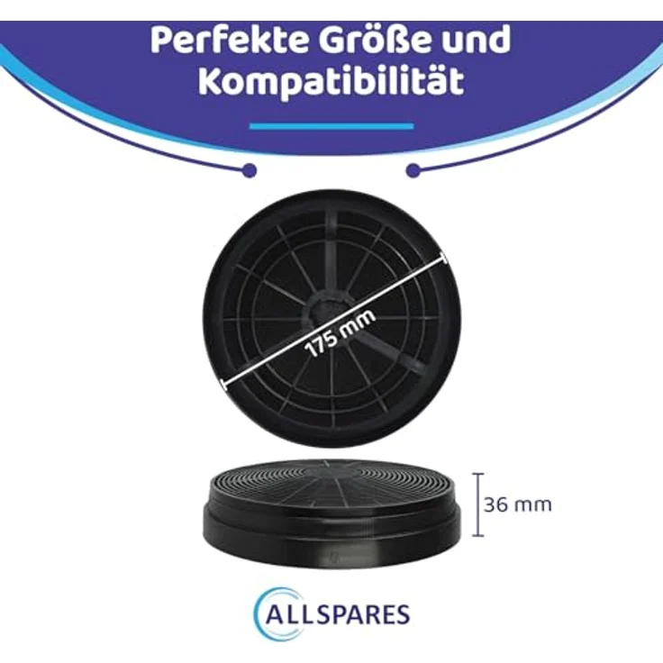 AllSpares Aktivkohlefilter (2 St.) für Dunstabzugshauben, Ø175mm, kompatibel mit Klarstein 10030983, Bomann KF561, PKM CF110, Respekta MIZ0023 – Bild 2