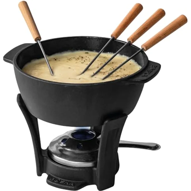 BOSKA Fondue Set Party Pro 1.1L - Fondue Set aus langlebigem Gusseisen, geeignet für diverse Herdarten, inkl. 4 Fonduegabeln