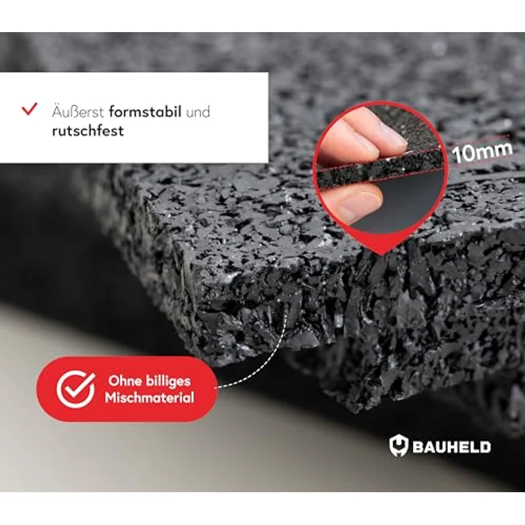 BAUHELD 4x Schwingungsdämpfer für Waschmaschinen und Waschtrockner [9x9x1cm] - Rutschfeste Antivibrationsmatte, Made in Germany, kompatibel mit Bosch, AEG, Siemens – Bild 3