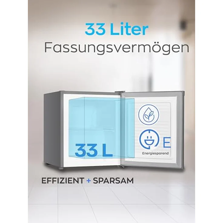 Heinrich´s Mini Gefrierschrank 33L Edelstahl/Inox klein kompakt leise:40db Gefrierbox; wechselbarer Türanschlag; bis zu -18°C, Tiefkühlschrank, perfekt für Büro Camping Outdoor – Bild 2