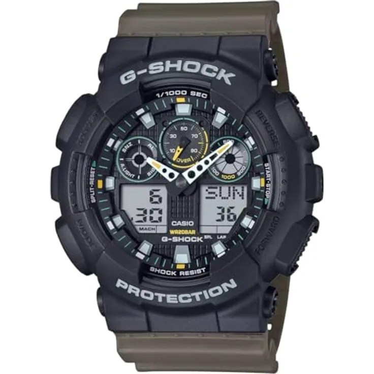 Casio G-Shock Classic Men's Watch GA-100TU-1A3ER, Black and Brown Resin Case and Strap