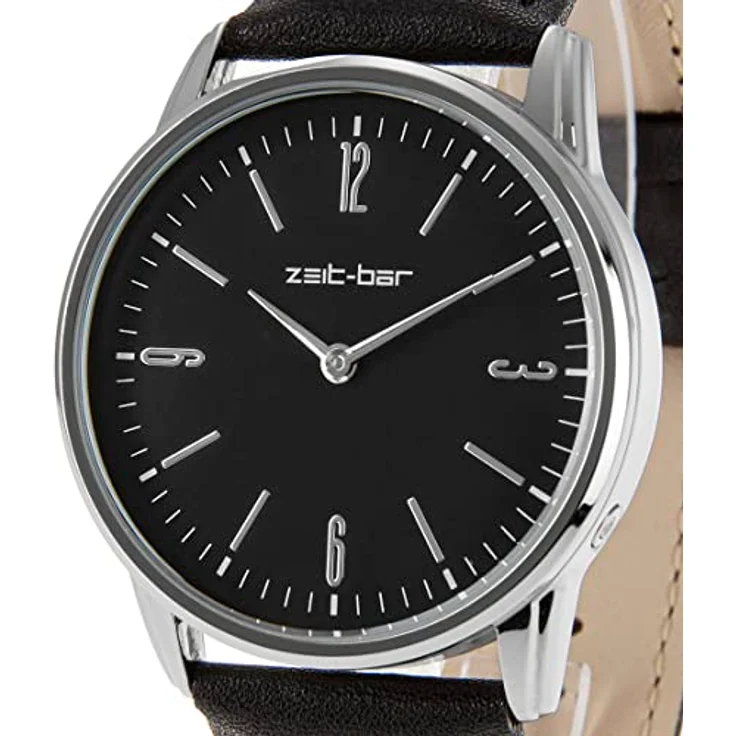 Zeit-Bar Funk-Armbanduhr Damen - Herren, funkgesteuertes Quarz-Uhrwerk, Metallgehäuse, Echtleder-Band, wasserdicht bis 5 bar, inkl. Geschenketui – Bild 4