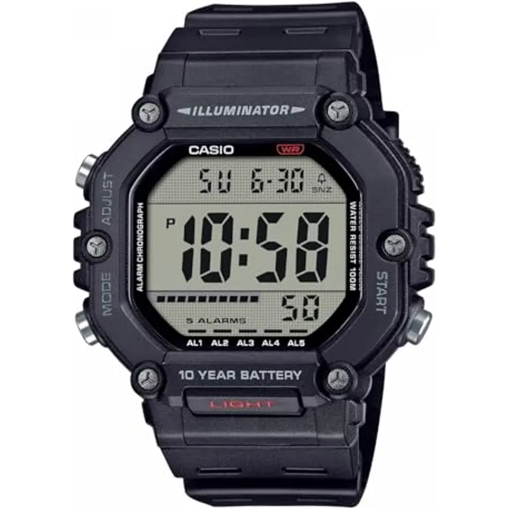 Casio Herrenuhr Digital Schwarz AE-1600H-1AVEF, Quarzwerk, Alarm, Beleuchtung, Stoppuhr