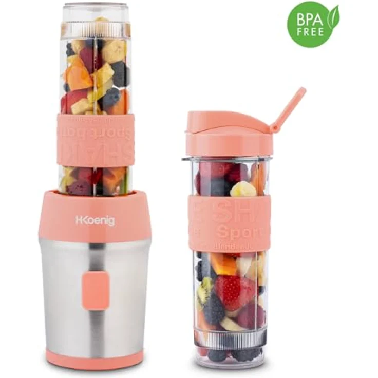 H.Koenig Smoothie Maker SMOO10 - Mini Standmixer - Mini Blender - 300 Watt - 570 ml - Edelstahl - 2 Kunststofflaschen - BPA-frei – Bild 2