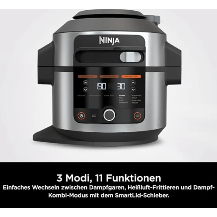 Ninja OL550EU Multikocher, 1460 Watt, 6 Liter, 11 Garfunktionen, Schnellkoch-Modus, Heißluft-Frittier-Modus, Einfache Bedienung & Reinigung, edelstahl – Bild 3