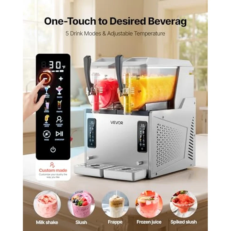 VEVOR Slush Maschine X-60, 2 x 3 L Slusheis Eisbereiter mit 450 W, Selbstreinigungsfunktion und 5 voreingestellten Programmen – Bild 2