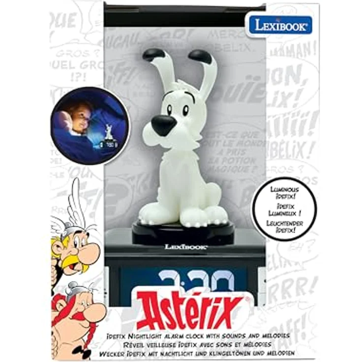 Lexibook Asterix Nachtlicht-Wecker RL800AX1 mit LCD-Bildschirm, 6 Idefix-Klingeltönen und Schlummerfunktion – Bild 4