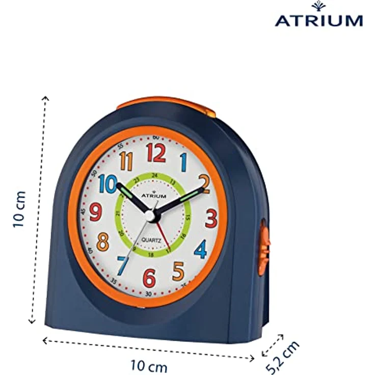 Atrium Kinder Wecker Analog Quarz mit Licht und Snooze, Dunkelblau Orange, 4-stufiges Wecksignal, großes Zifferblatt, LED-Nachtlicht – Bild 3