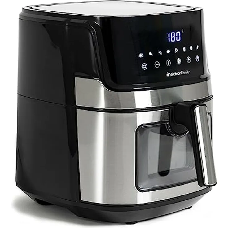 Melchioni Family | Smart Air Fritteuse, Kapazität 6,5 Liter mit WLAN, kompatibel mit Google und Alexa, Air Fryer mit Rezeptbuch auf App, Modell Genf, Farbe Schwarz