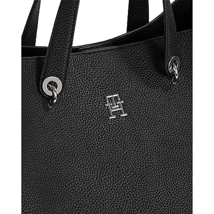Tommy Hilfiger Emblem Shopper Tasche, 38 cm, schwarz, 100% Polyurethan, 38 x 22 x 27 cm – Bild 4