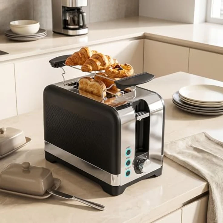 HOMCOM 2-Scheiben-Toaster, 7 Bräunungsstufen, Wärmerost, schwarz+siber, 930 W – Bild 9