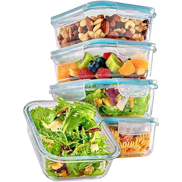 Niboline Glasbehälter mit Deckel 1000ml - 4er Set Frischhaltedosen - Stapelbar & Luftdicht - BPA-frei - Spülmaschinenfest - Gefrierschrank und Mikrowellengeeignet, Transparent – Bild 2