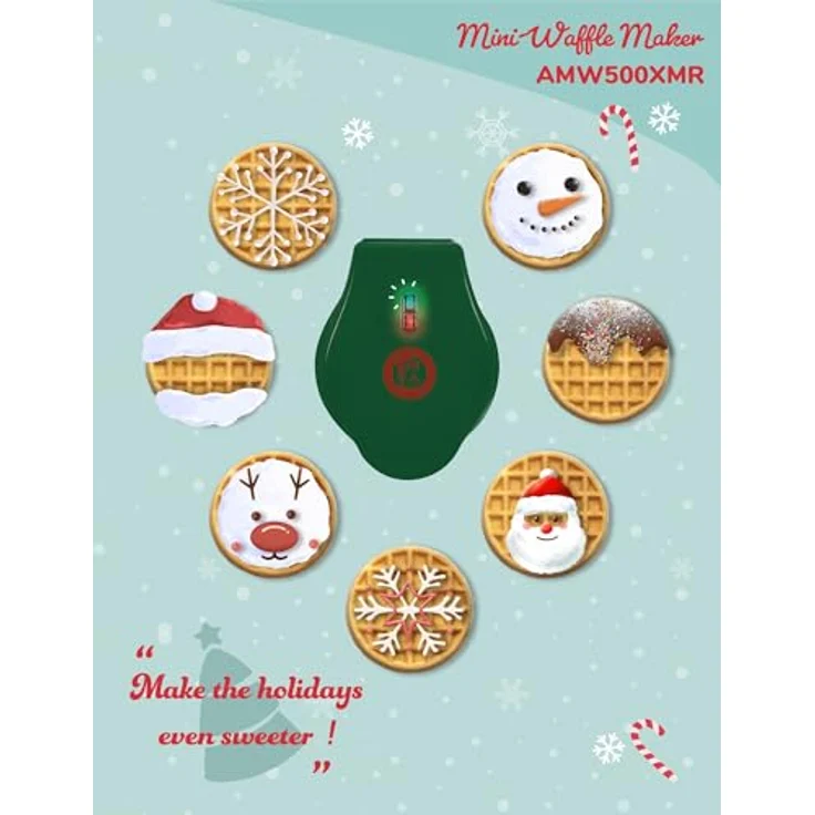 Bestron Mini-Waffeleisen Christmas-Edition, limitierte Auflage mit Antihaftbeschichtung, Waffelgröße 10cm, Farbe: Mattgrün – Bild 4