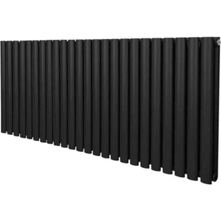 Monster Shop Röhrenheizkörper Oval 600 x 1440mm | Matt Schwarz Kohlenstoffstahl | Hohe Wärmeleistung und stabile Montage | Inkl. Reinigungsbürste, Befestigungsset & Halterungen