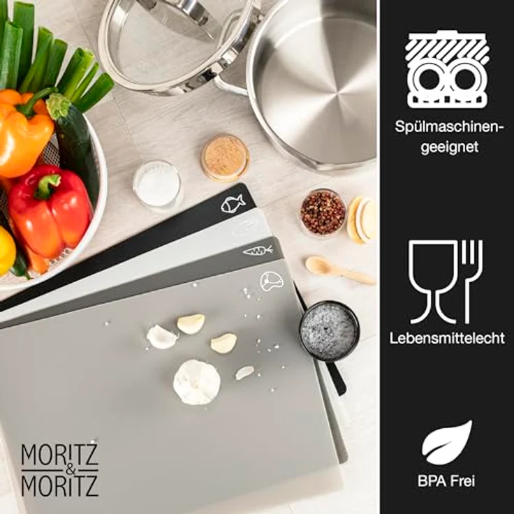 Moritz & Moritz 4x Schneidematte Küche - 28 x 38 cm - Schneideunterlage Küche für schnelles Arbeiten - Schneidebrett Kunststoff Flexibel – Bild 3