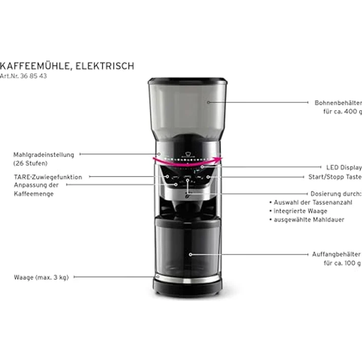 TCHIBO 368543 Kaffeemühle Silber-Schwarz – Bild 3