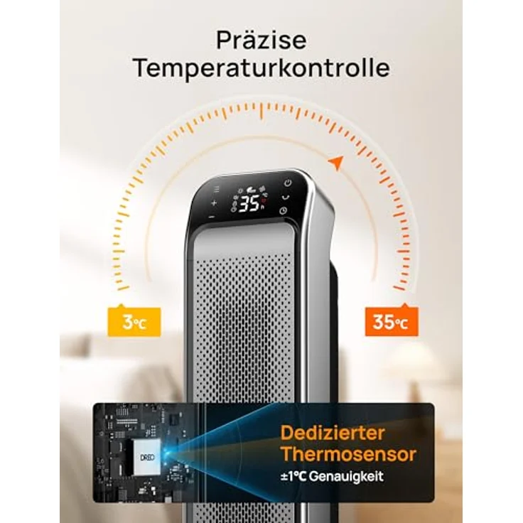 Dreo 25 Zoll Heizlüfter mit Thermostat, Fernbedienung und 2000 W Leistung, V0-flammschützend, Innenbereich, 40 dB Geräuschpegel – Bild 7