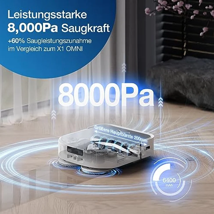 ECOVACS DEEBOT X2 Omni Saug- und Wischroboter mit All-in-One Omni Station, 8.000 Pa Saugkraft, schlankes & eckiges Design, 15mm Mopp-Hebesystem, Heißwasser-Moppreinigung, KI-gestützte Navigation, YIKO – Bild 4