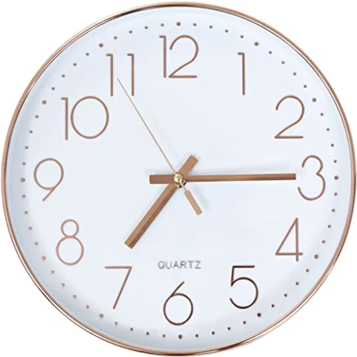 vidaXL Wanduhr mit rotgoldenem Rand und weißem Zifferblatt, 30 cm Durchmesser