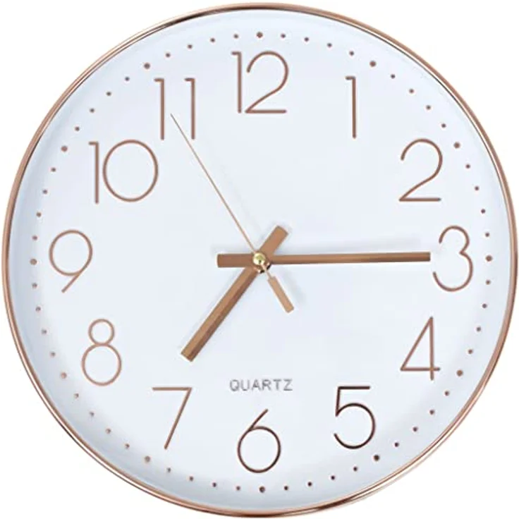 vidaXL Wanduhr mit rotgoldenem Rand und weißem Zifferblatt, 30 cm Durchmesser – Bild 1