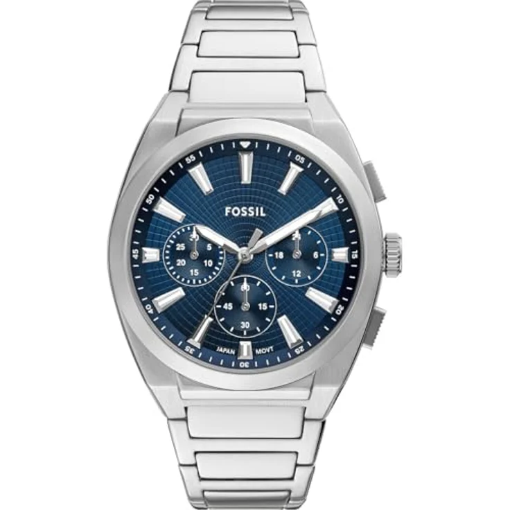 Fossil Herren Analog Quarz Uhr mit Edelstahl Armband FS6104, 44mm Gehäuse, blaues Zifferblatt, wasserdicht bis 50m – Bild 1