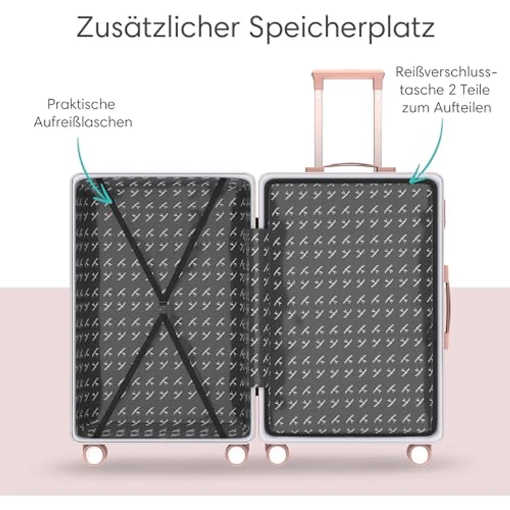 Voyagoux Hartschalenkoffer 113L, groß mit TSA-Schloss, 4x 360° Rollen, ABS, robust und leicht, 75x47x29cm, Roségold – Bild 4